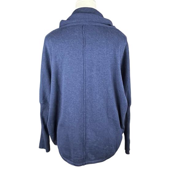 MARBLE Women's Small Blue Sweater‎ Diagonal Fringe Bat Wing Cowl Neck Scotland - Picture 5 of 8